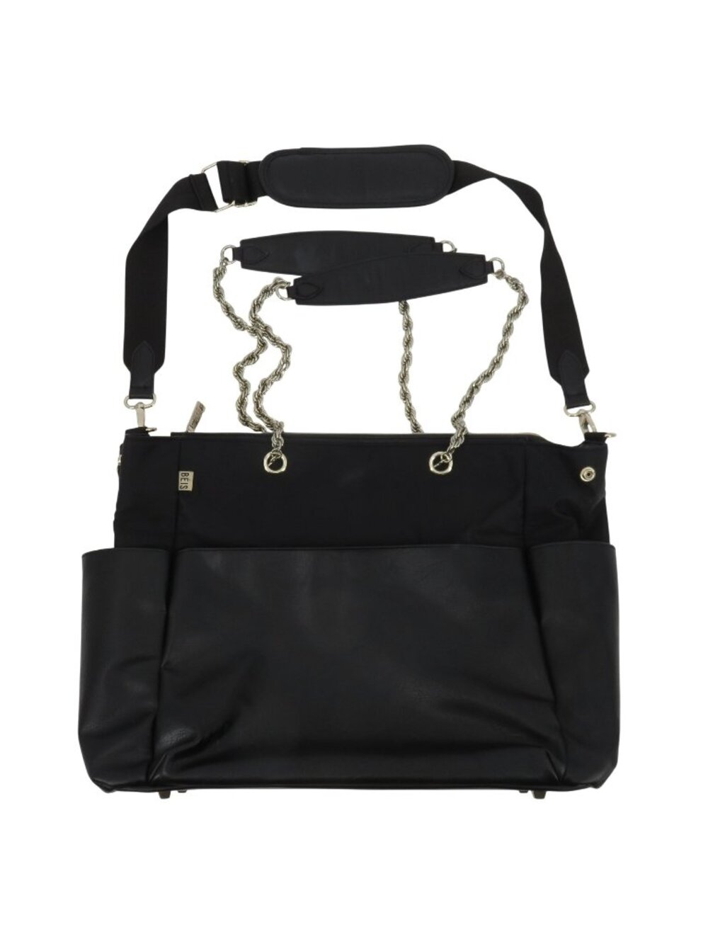 Beis The Diaper Bag Tote Black Gold Chain Straps Faux Leather Pockets Zipper